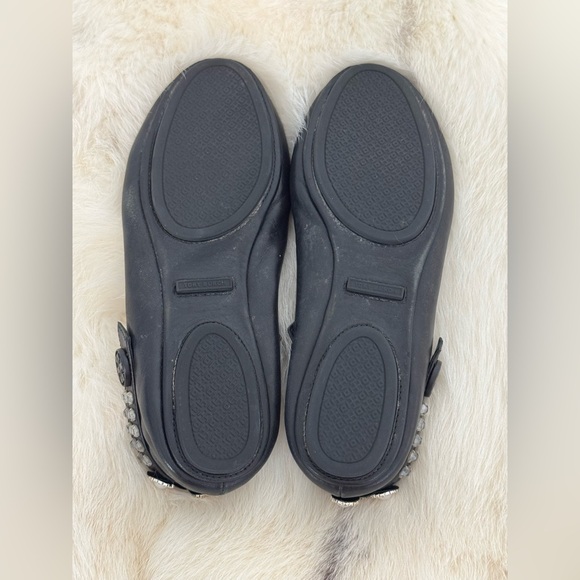 Tory Burch Minnie Two Way Ballet Flats Embellishment Black Leather 9.5 WORN ONCE